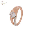 Solitaire rounded white CZ sided with white CZs Rose Gold two tone Fashion Rings