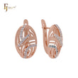 Oval wire filigree textured white CZs Rose Gold two tone Clip-On Earrings