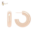 Glossy rounded tube shaped C Hoop 14K Gold, Rose Gold, White Gold Stud Earrings