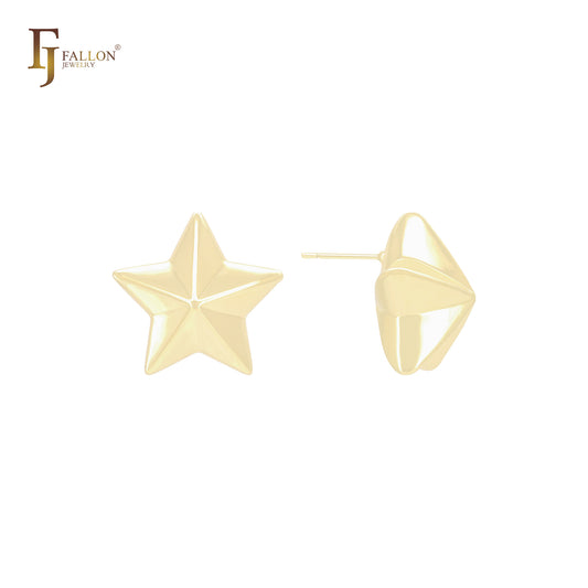 Starfruit shaped star 14K Gold, Rose Gold, White Gold Stud Earrings