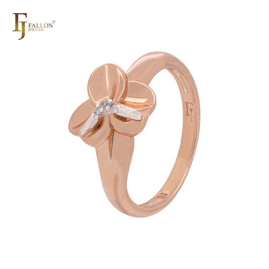 Geometric arms of clover flower white CZs Rose Gold two tone Fashion Rings