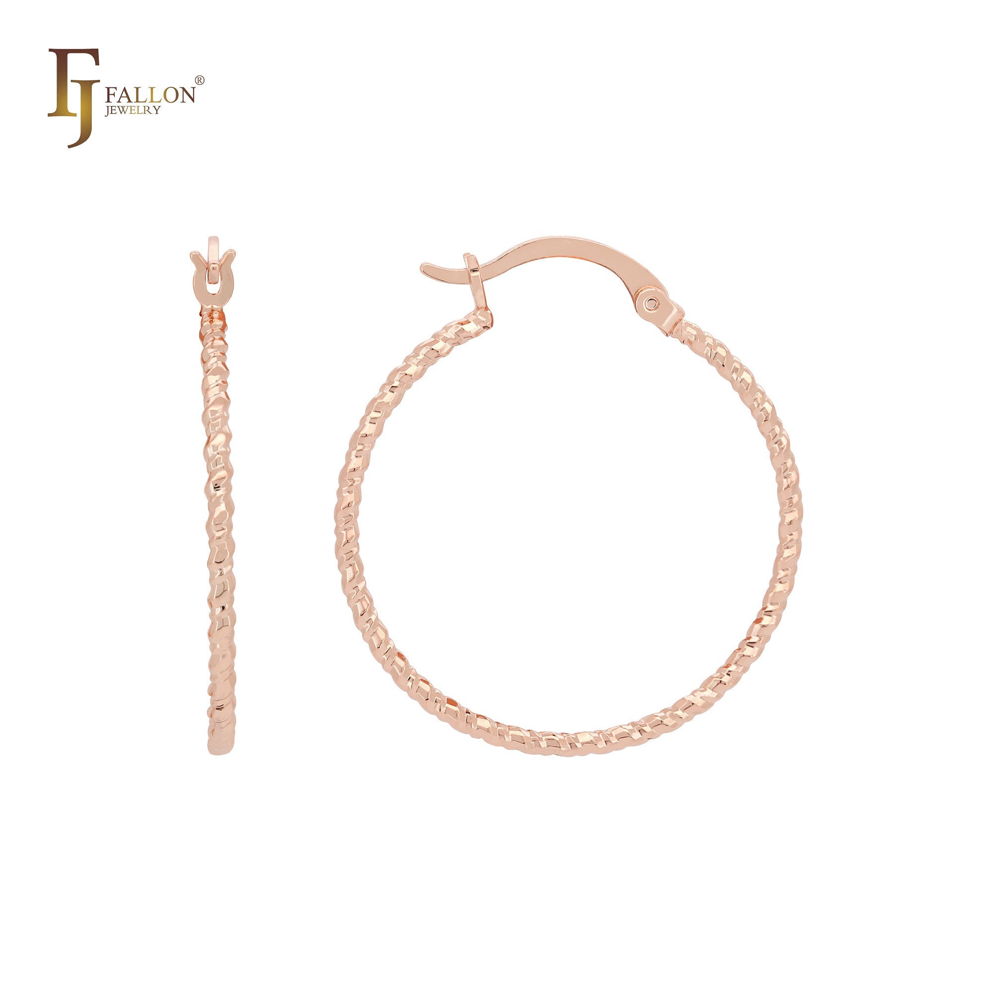 Rounded Alternative rope textuted 14K Gold, Rose Gold Hoop Earrings