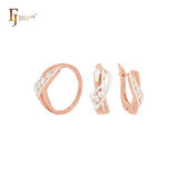 Twisted triangular shaped Rose Gold two tone Jewelry Set with Rings