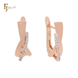 Twisted ribbon of white Czs Rose Gold two tone Clip-On Earrings