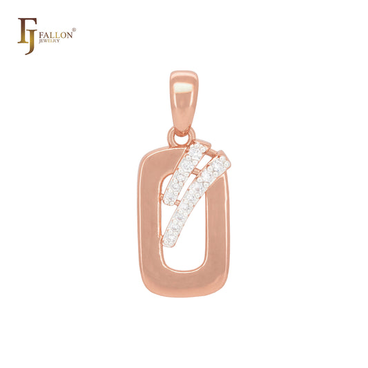 Oval rounded with two white CZs slashes Rose Gold Pendant