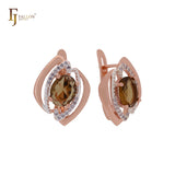 Oval tulip flower Coffe CZ Rose Gold two tone Clip-On Earrings