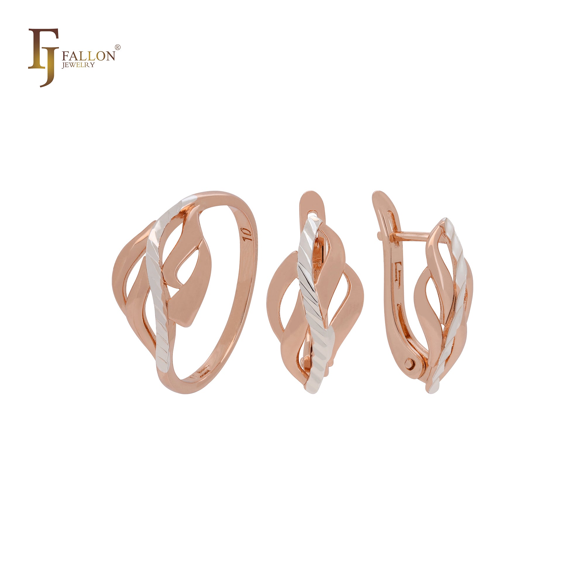 Geometric flames Rose Gold two tone Jewelry Set with Rings