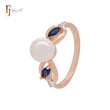 Solitaire pearl sided with lake blue white CZs Rose Gold two tone Fashion Rings