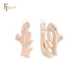 Leaves of white CZs Rose Gold Clip-On Earrings