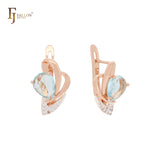 Solitare lake blue cz blooming elegant Rose Gold two tone Clip-On Earrings