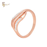 Triple twisted bonds with White CZs Rose Gold two tone Fashion Rings