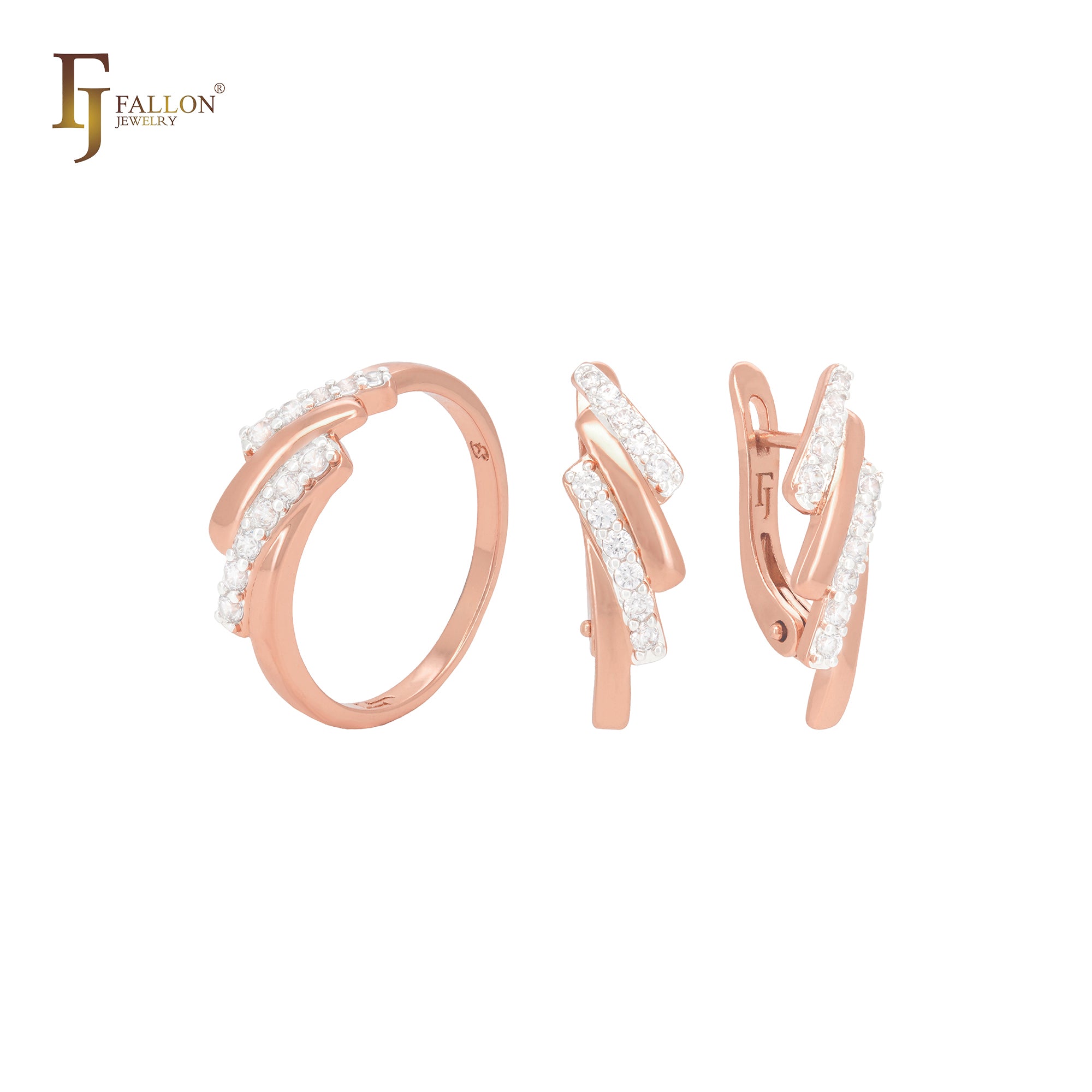 Four rows with white Czs Rose Gold two tone Jewelry Set with Rings