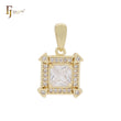 Squared asser cut white CZs halo 14K Gold Pendant