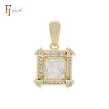 Squared asser cut white CZs halo 14K Gold Pendant