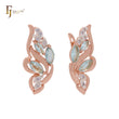 Cluster flower leaves of lake blue CZs luxurious Rose Gold two tone Clip-On Earrings