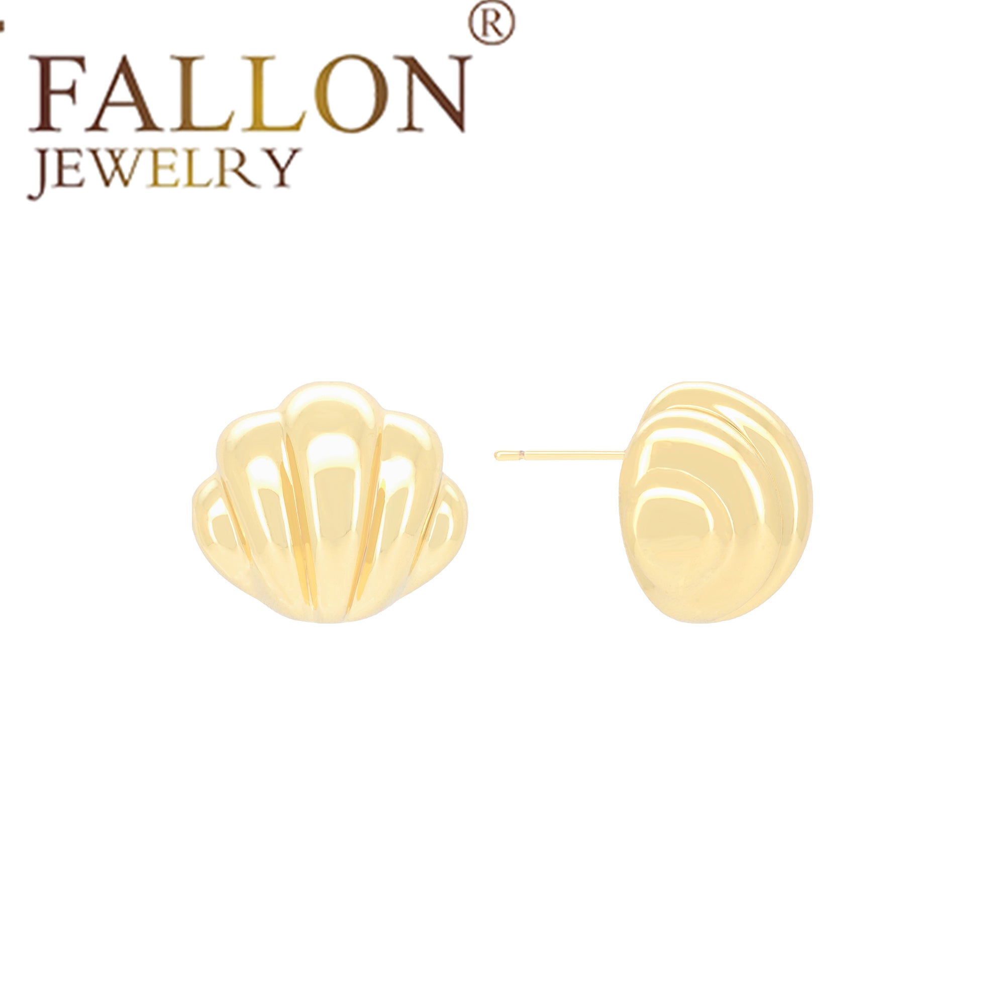 Five row shell shaped 14K Gold, Rose Gold, White Gold Stud Earrings