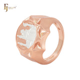 Islamic temple signet diamond halo Rose Gold two tone Men's Rings