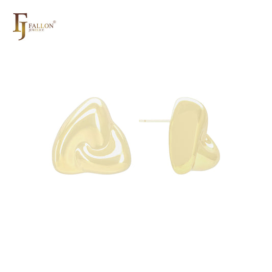 Glossy interwinning edges geometric shape 14K Gold, Rose Gold, White Gold Stud Earrings