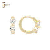 Double heart white CZs 14K Gold Huggie Earrings