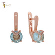 Chevron arrow of white CZs clawing solitaire lake blue CZ Rose Gold Clip-On Earrings