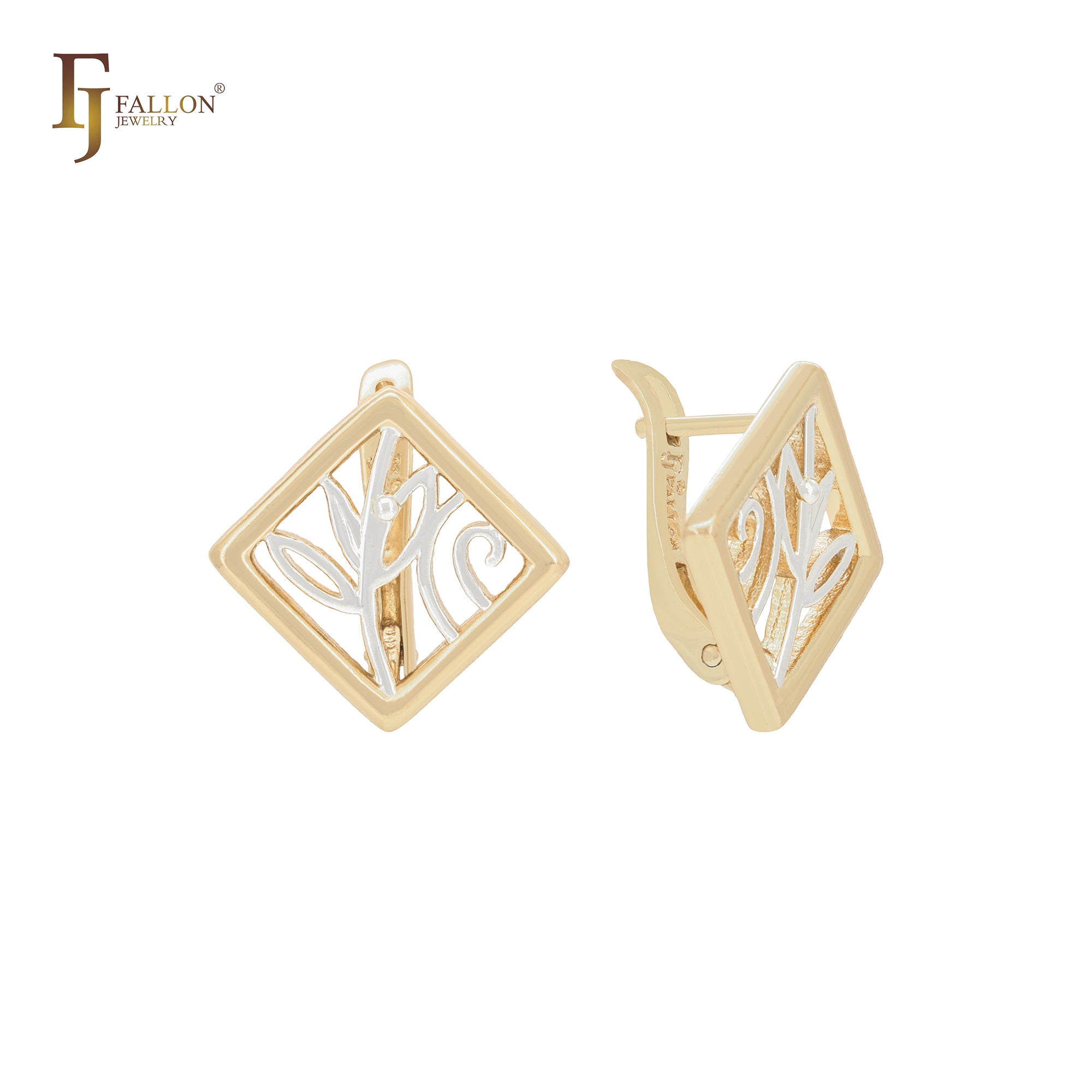 Rhombus window of branches Rose Gold, 14K Gold two tone Clip-On Earrings