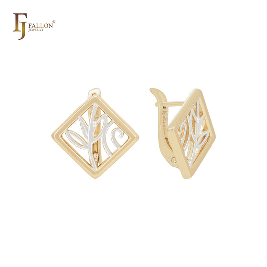 Rhombus window of branches Rose Gold, 14K Gold two tone Clip-On Earrings