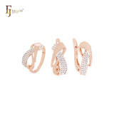 Geometric interlocking ribbon white CZs Rose Gold two tone Jewelry Set with Rings