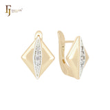 Rhombus slash of white CZs Rose Gold two tone Clip-On Earrings