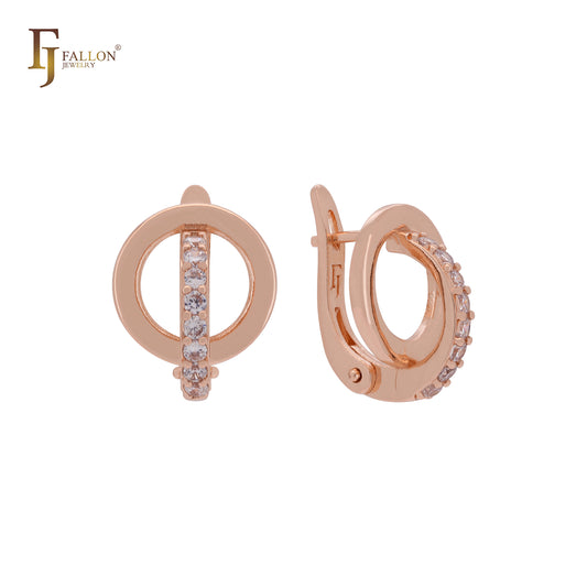 Elegant circle crossing circle of white CZs Rose Gold Clip-On Earrings