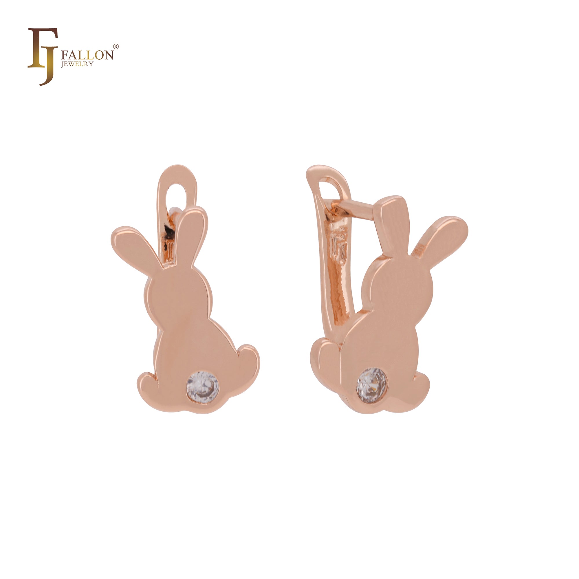 Little Rabbit white CZ Rose Gold Clip-On Child Earrings