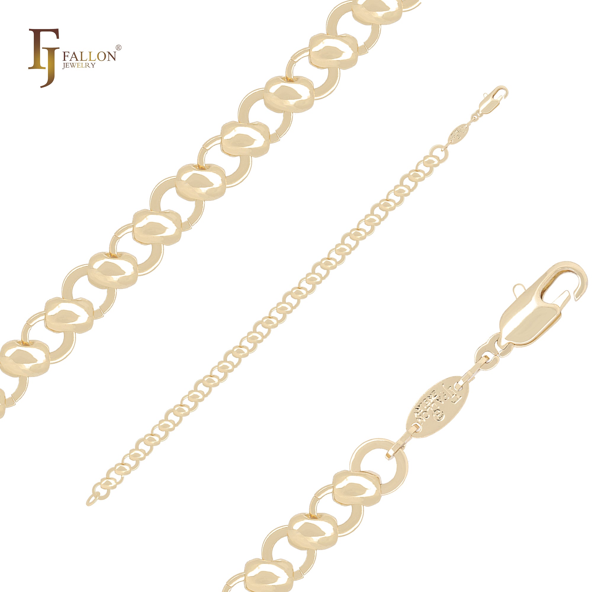 Disc hollow mixed buckle beads 14K Gold fancy link Bracelets