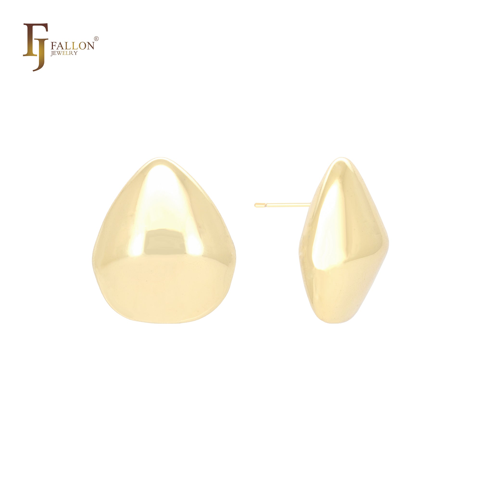 Glossy rhombus shaped 14K Gold, Rose Gold, White Gold Stud Earrings