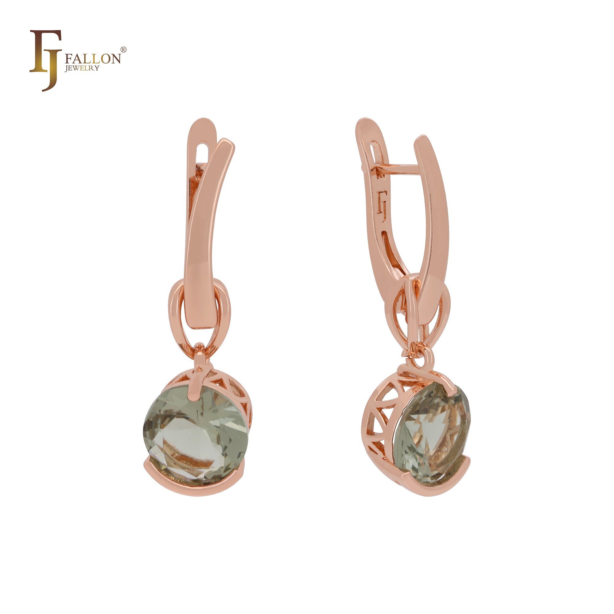 Solitaire rounded Apple green cZ Rose Gold Clip-On Earrings