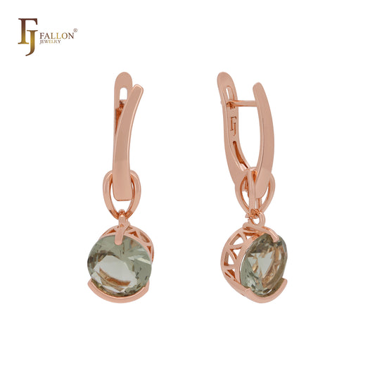 Solitaire rounded Apple green cZ Rose Gold Clip-On Earrings