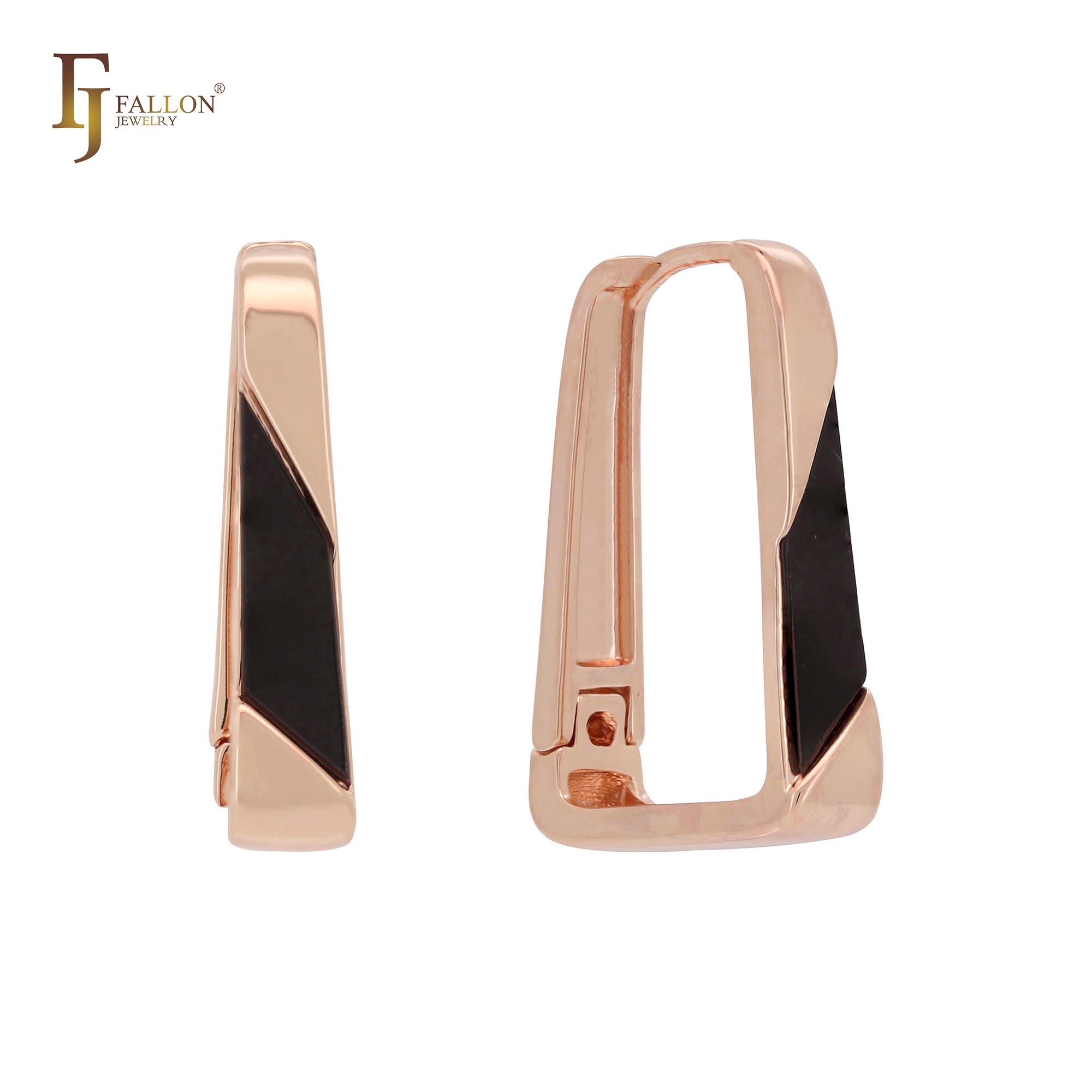 U lock painted black 14K Gold, Rose Gold, White Gold hoop earrings