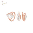 Oval leave split in half white CZs filigree Rose Gold two tone Jewelry Set with Rings