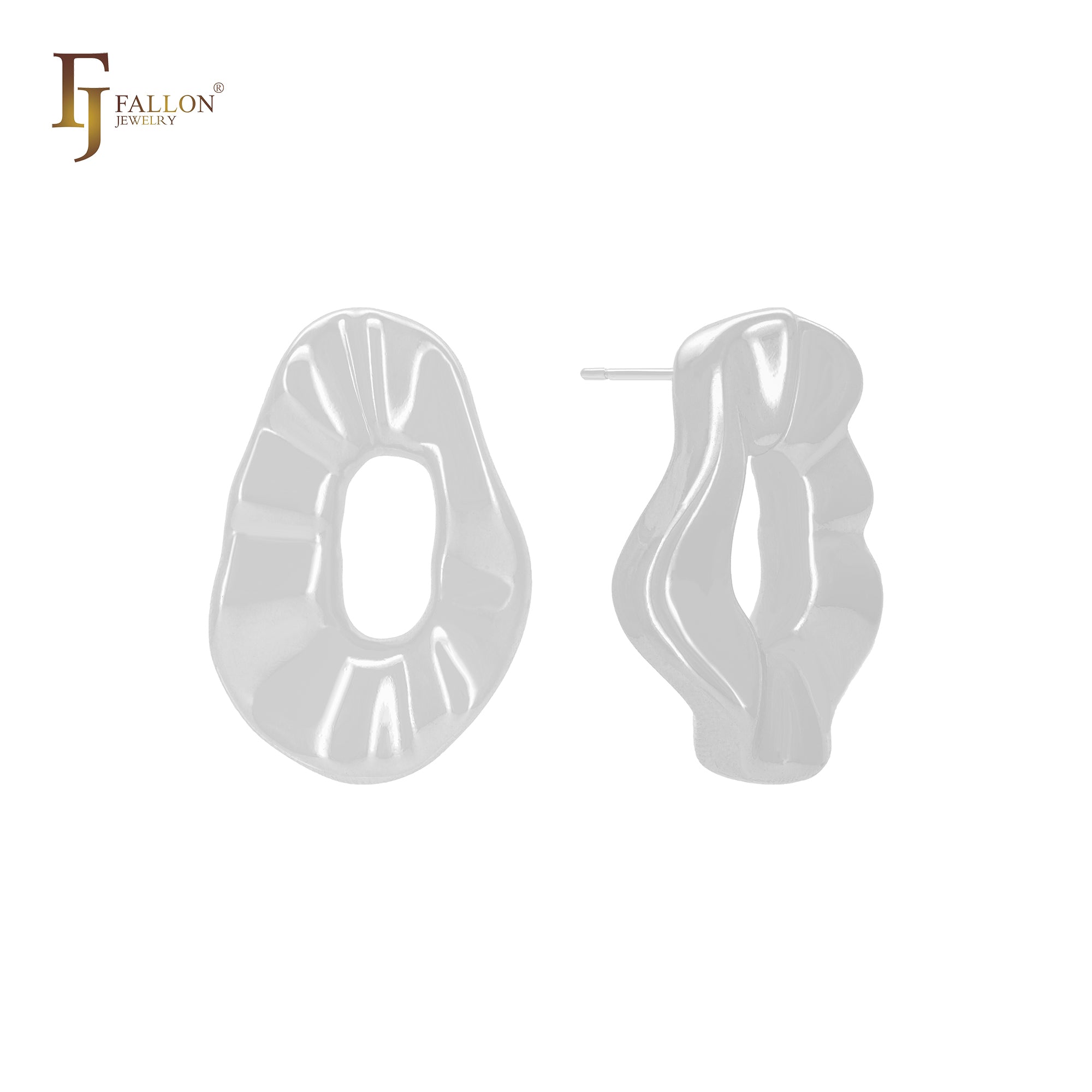 Irregular hollow circle shaped 14K Gold, Rose Gold, White Gold Stud Earrings