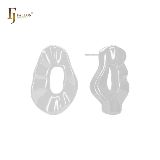 Irregular hollow circle shaped 14K Gold, Rose Gold, White Gold Stud Earrings