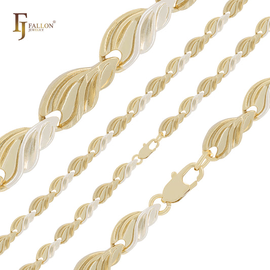 Elegant twisted wavy leaves 14K Gold two tone Fancy Link Chains