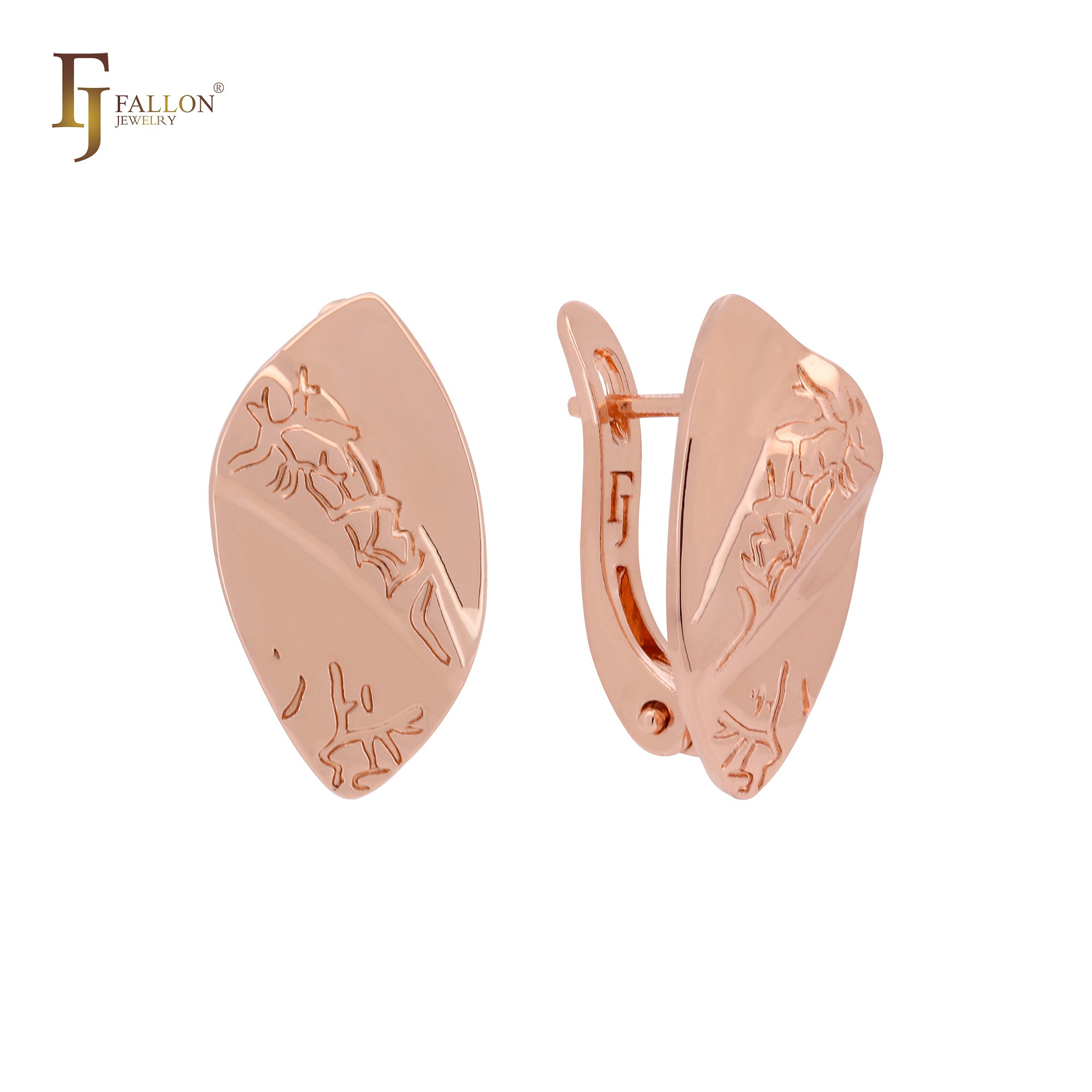 Irregular wide marquise textured Rose Gold Clip-On Earrings