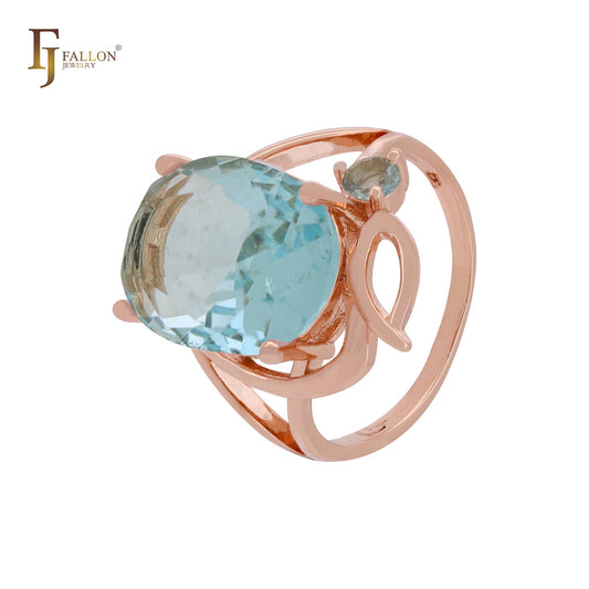 Giant oval big Solitaire white, Orange or lake blue CZ Luxurious Rose Gold Fashion Rings