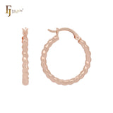 Rounded Edged rope textured minimalism elegant 14K Gold, Rose Gold Hoop Earrings