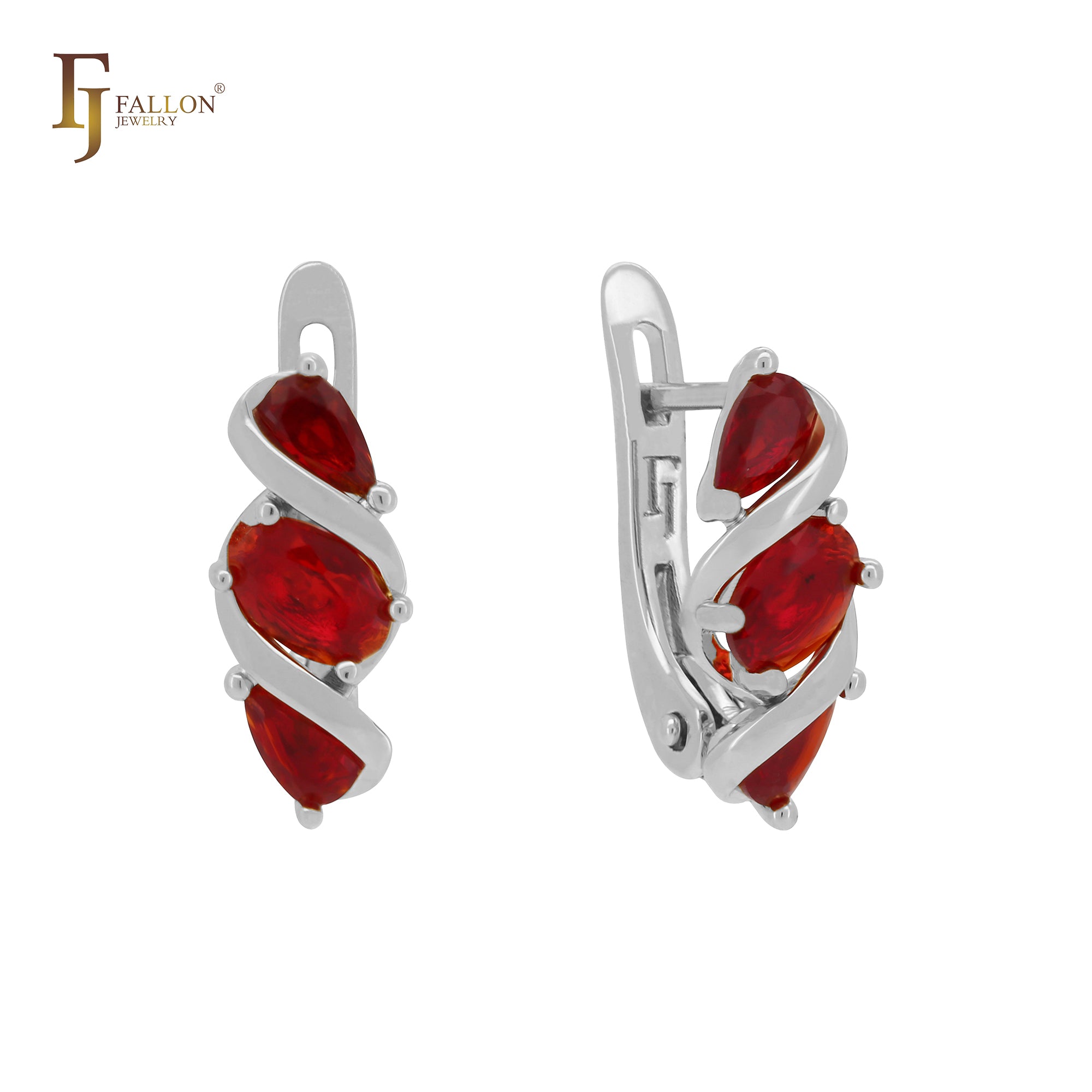 Embraced cluster triple red CZs 14K Gold Clip-On Earrings