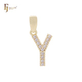 Alphabetic Letter Sign of cluster white CZs 14K Gold Pendant