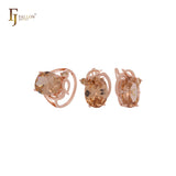 Giant oval big Solitaire white, Orange or lake blue CZ Luxurious Rose Gold Jewelry Set with Rings