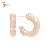 Snaky overlapping layered 14K Gold, Rose Gold, White Gold Stud Earrings