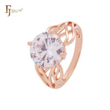 Thousand rows of branches big solitaire rounded white CZ Rose Gold Fashion Rings