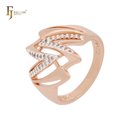 Lightning sign zigzac of white CZs Rose Gold two tone Fashion Rings