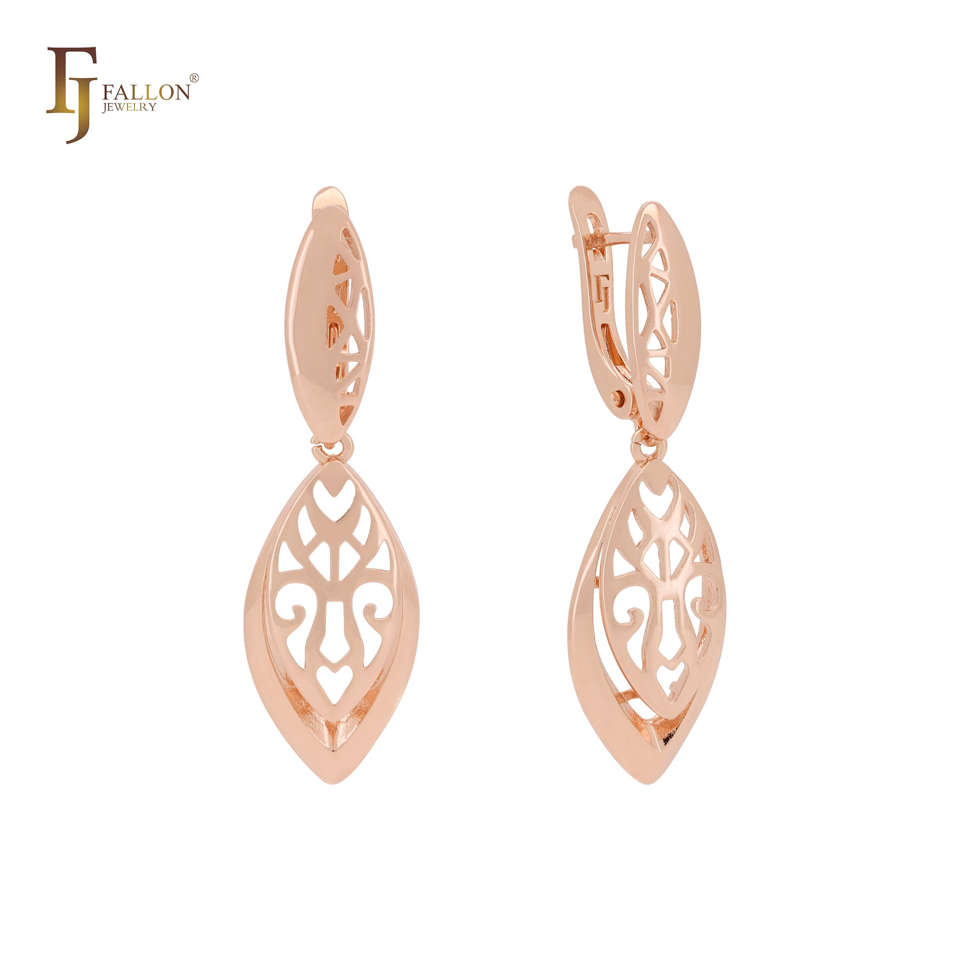 Marquise filigree drop Rose Gold Clip-On Earrings