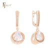 Double circle embraced white CZs solitaire teardrop CZ Rose Gold Clip-On Earrings